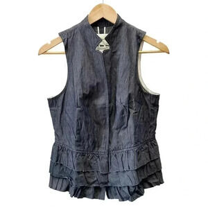 Banana Republic Vest Tailored Ruffle Italian Cotton Sleeveless Blue Size 6 NWT